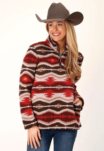 Roper Women's Red Aztec Blanket 1/4 Zip Polar Fleece Pullover 0250-6197