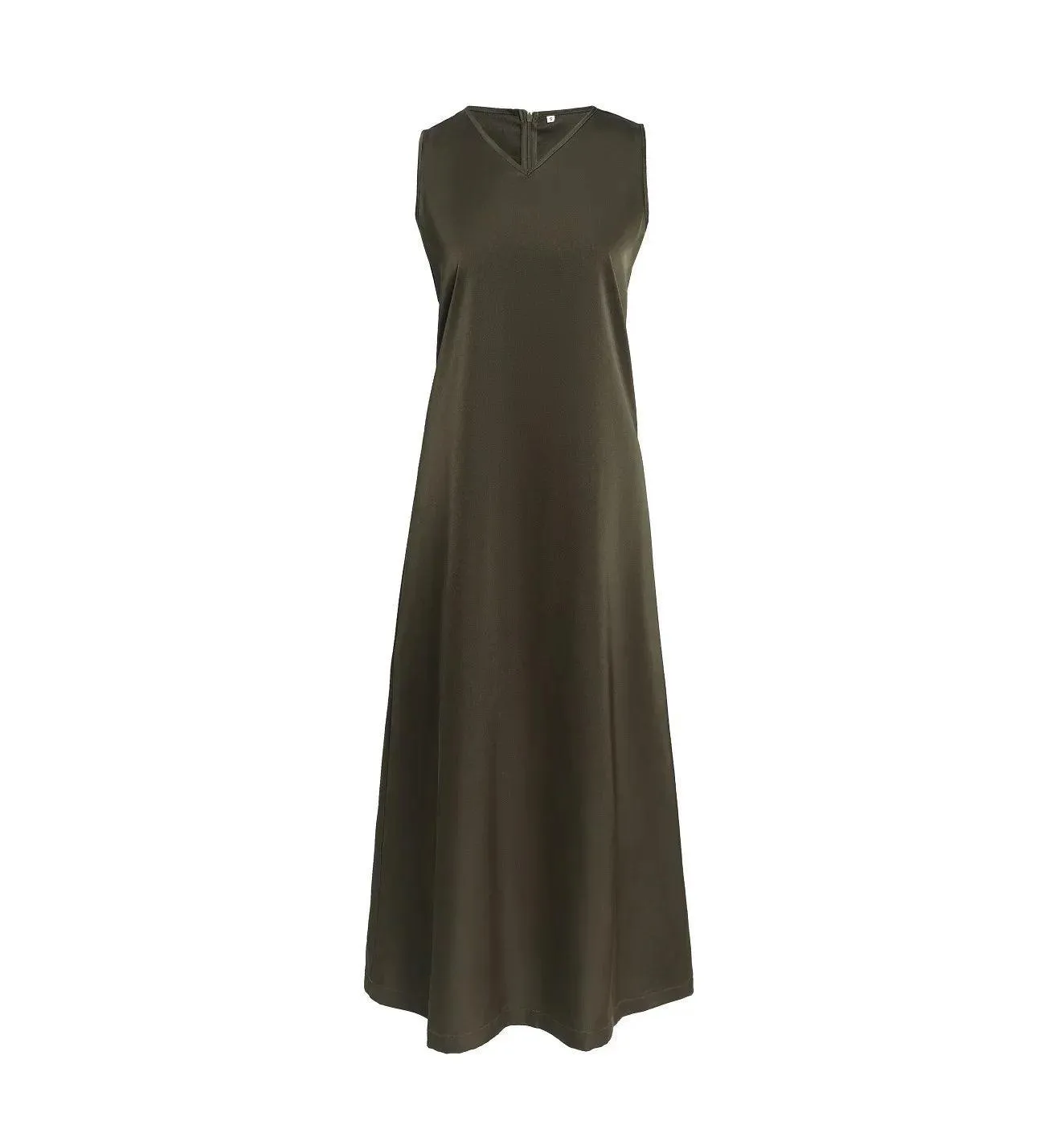 Satin Maxi Dress: Silk Blend Elegance with V-Neckline