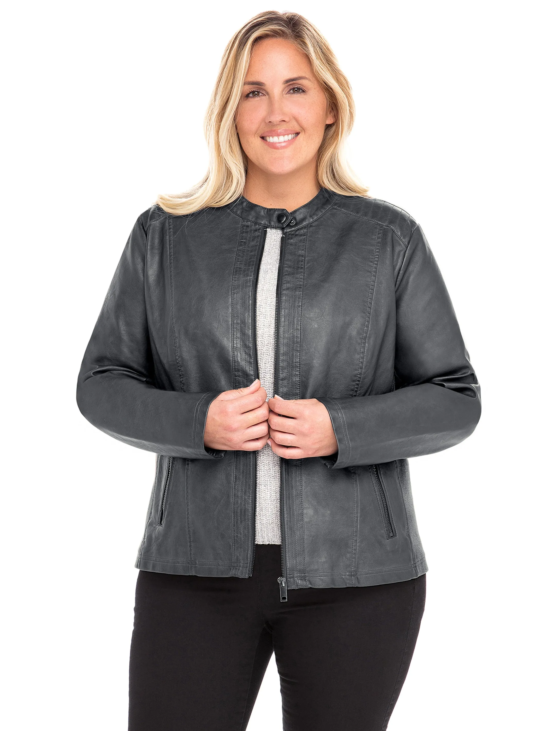 Sebby Collection Plus Faux Leather Jacket