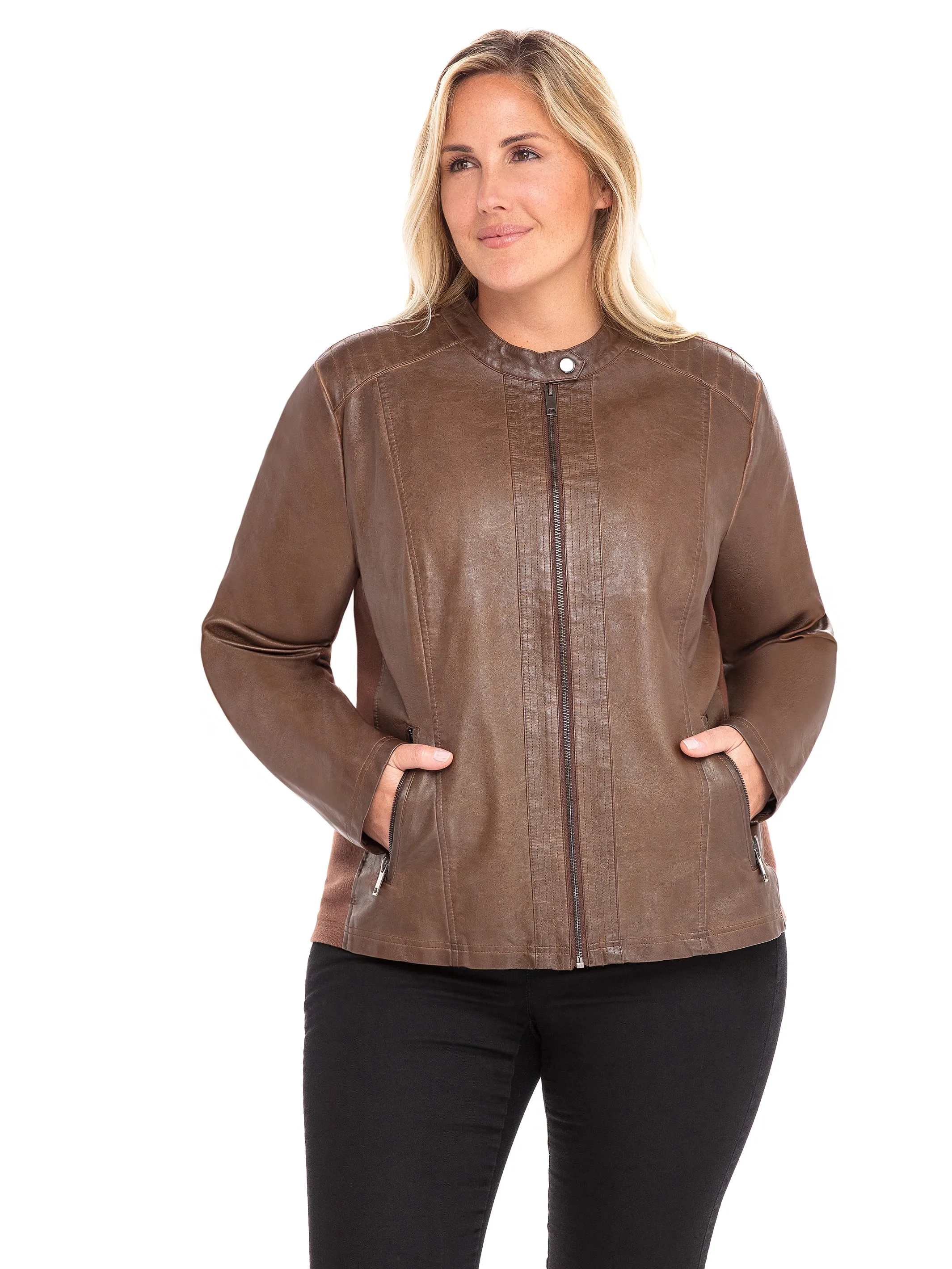 Sebby Collection Plus Faux Leather Jacket