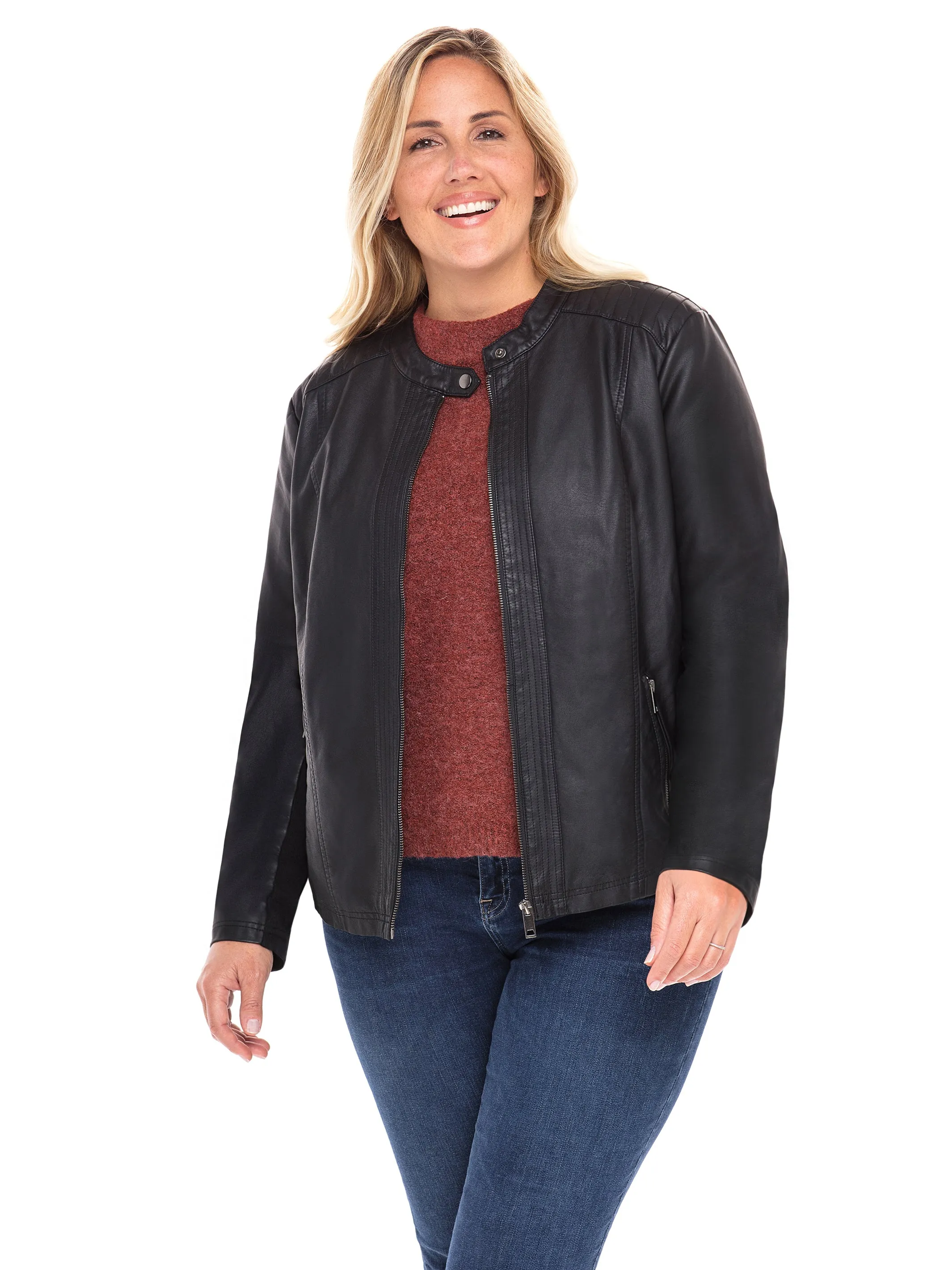 Sebby Collection Plus Faux Leather Jacket