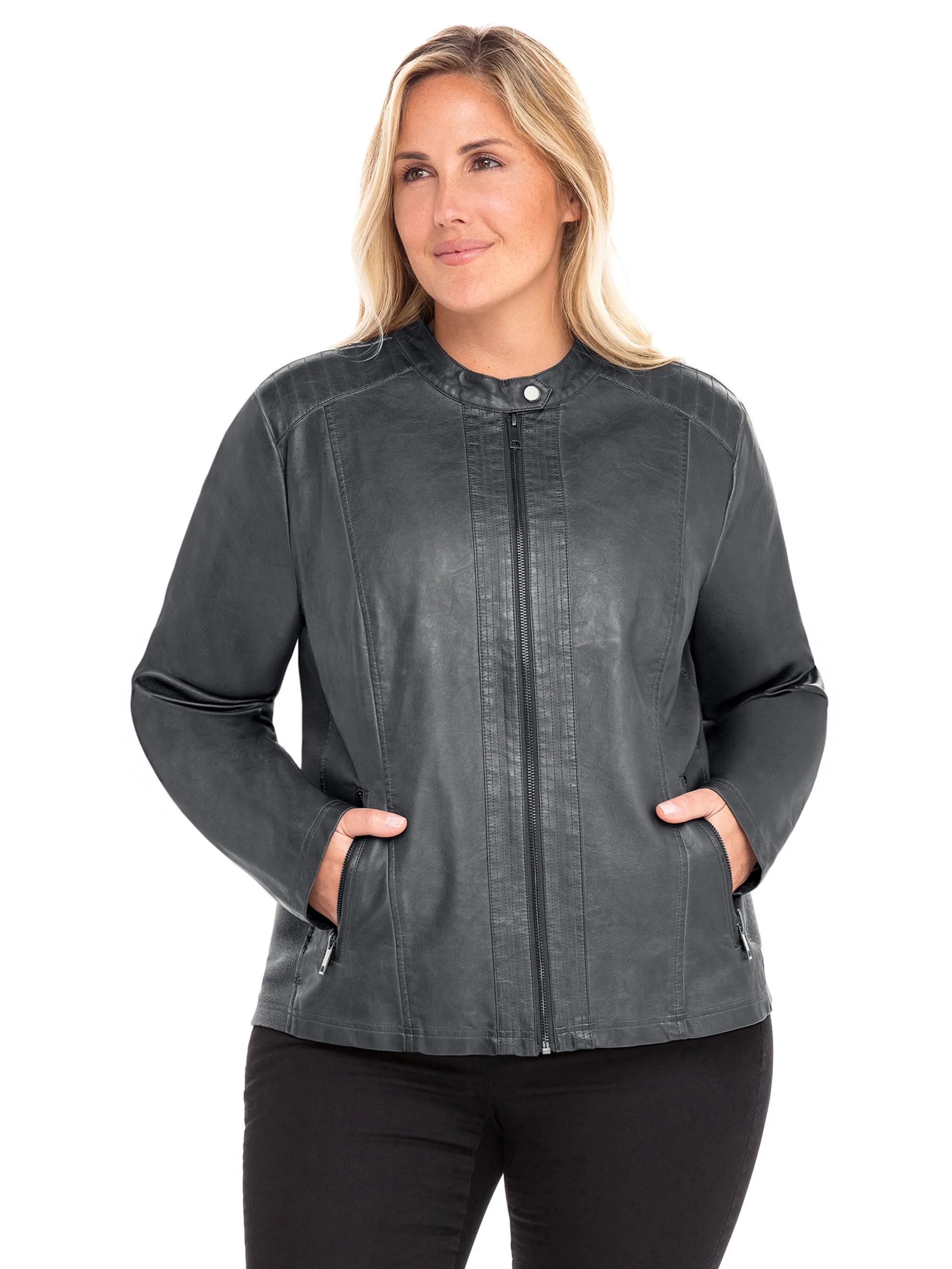 Sebby Collection Plus Faux Leather Jacket