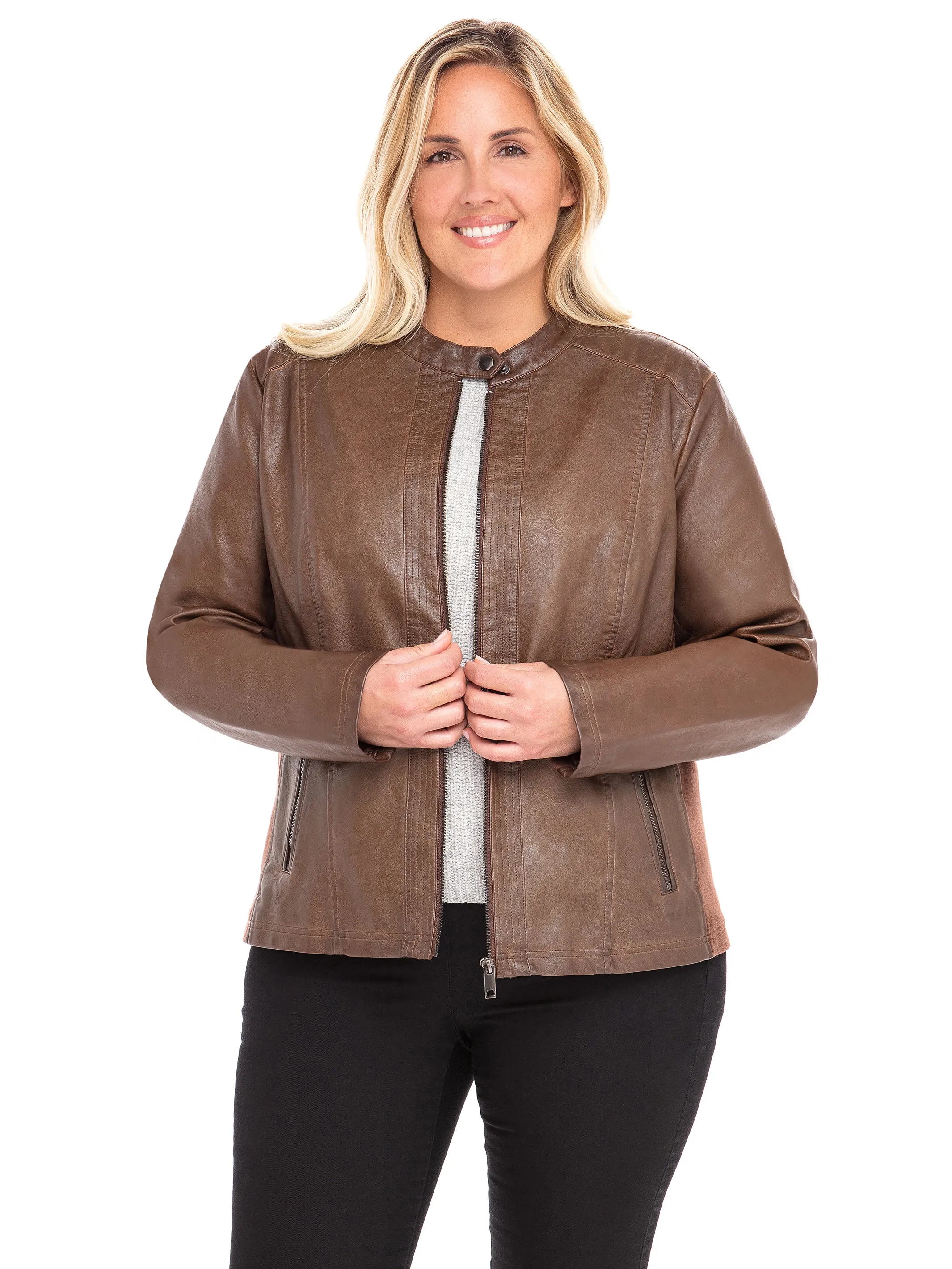 Sebby Collection Plus Faux Leather Jacket