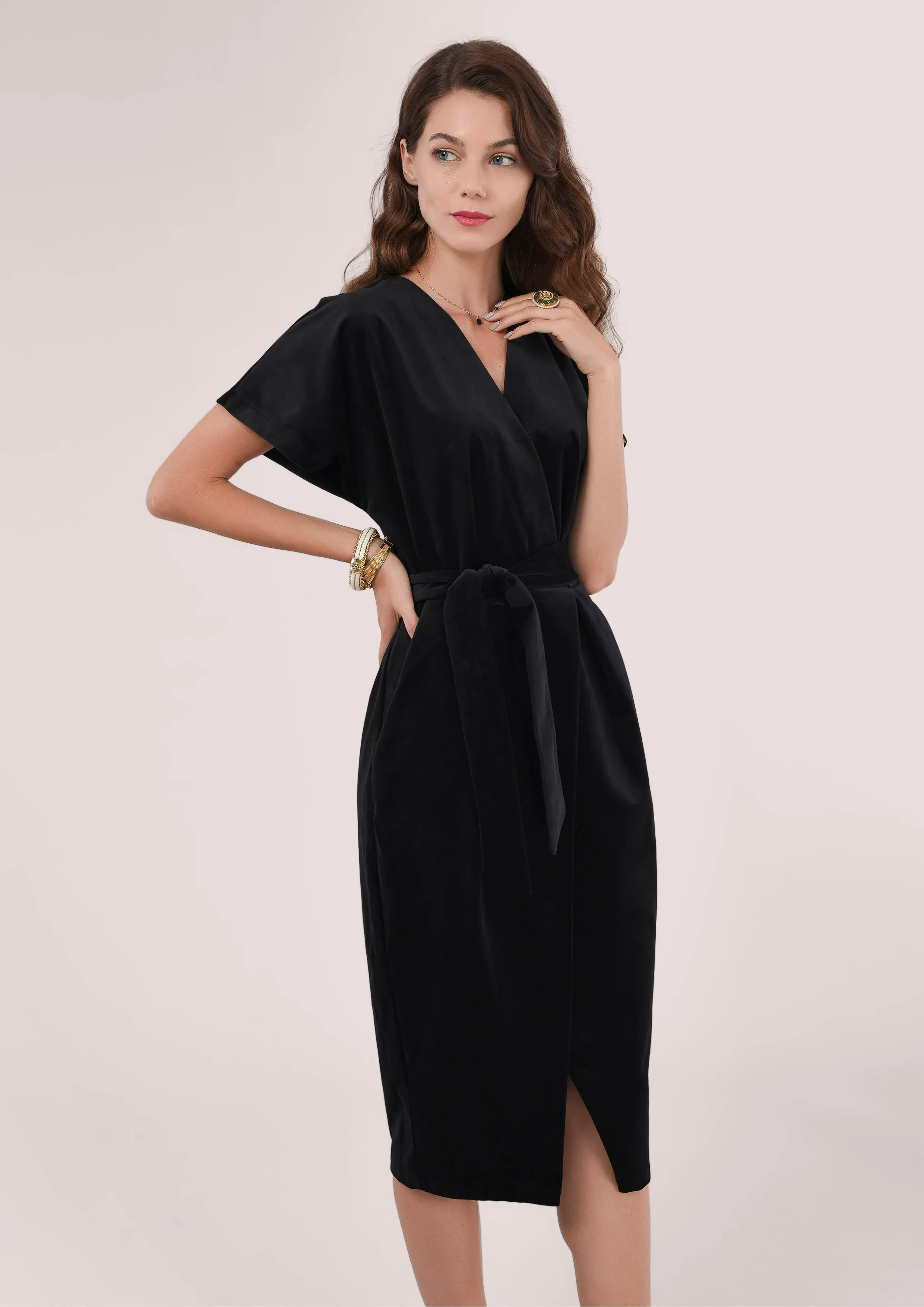 Sonia Velvet Wrap Dress (Black)