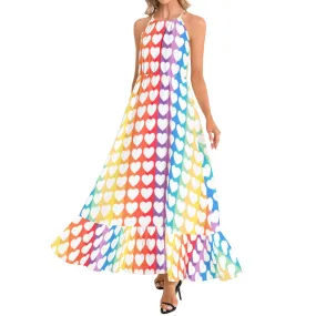 Spectral Heart Ruffle Hem Halter Neck Maxi Dress