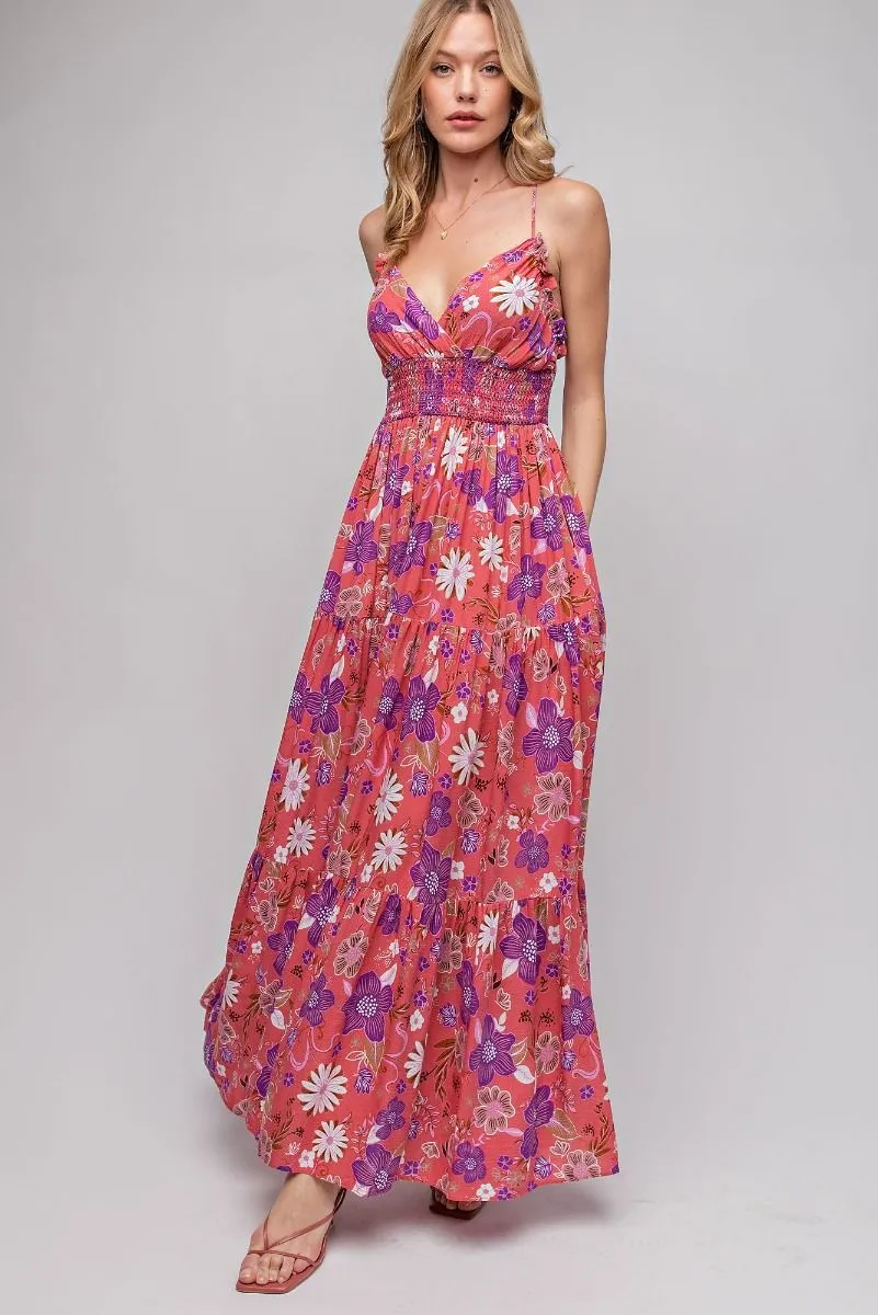 Stand Like a Princess Floral Printed Rayon Gauze Maxi Dress w/ Pockets!!