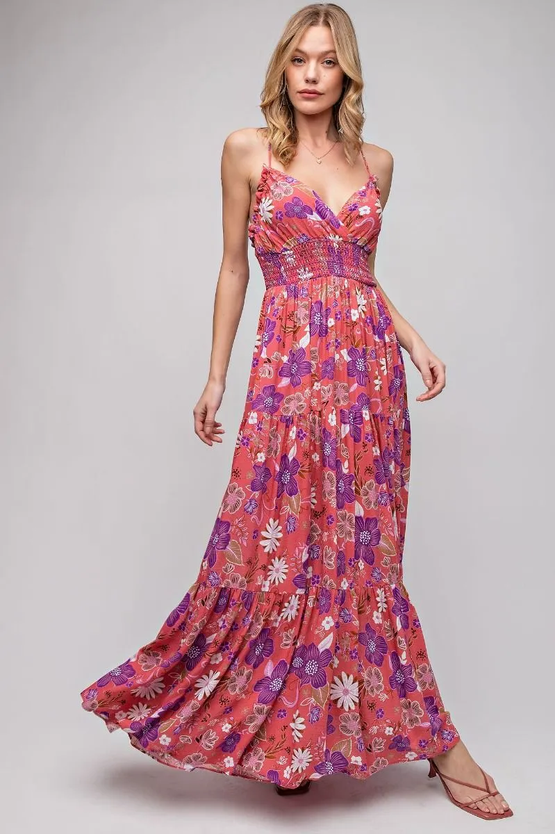 Stand Like a Princess Floral Printed Rayon Gauze Maxi Dress w/ Pockets!!