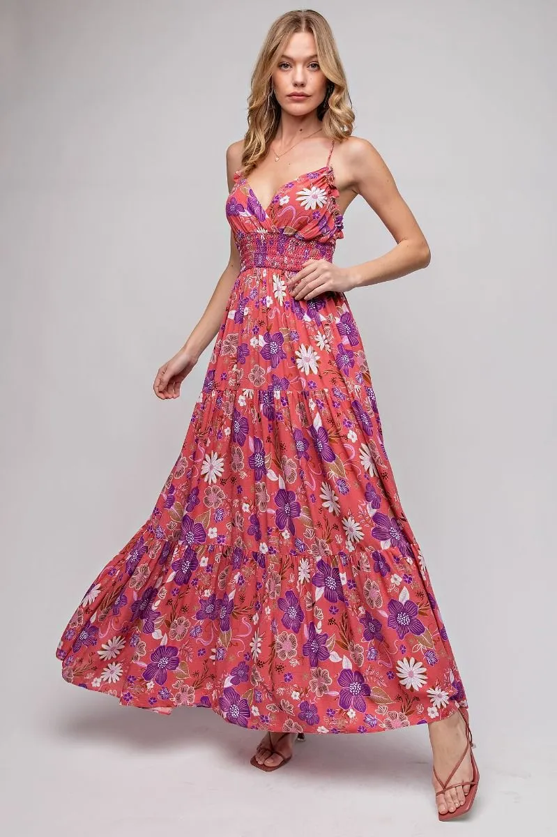 Stand Like a Princess Floral Printed Rayon Gauze Maxi Dress w/ Pockets!!