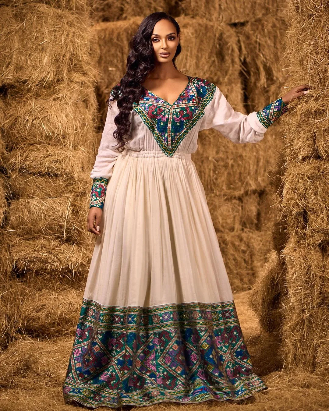 Stunning Dark Blue Patterned Habesha Dress with Intricate Detailing Habesha Kemis