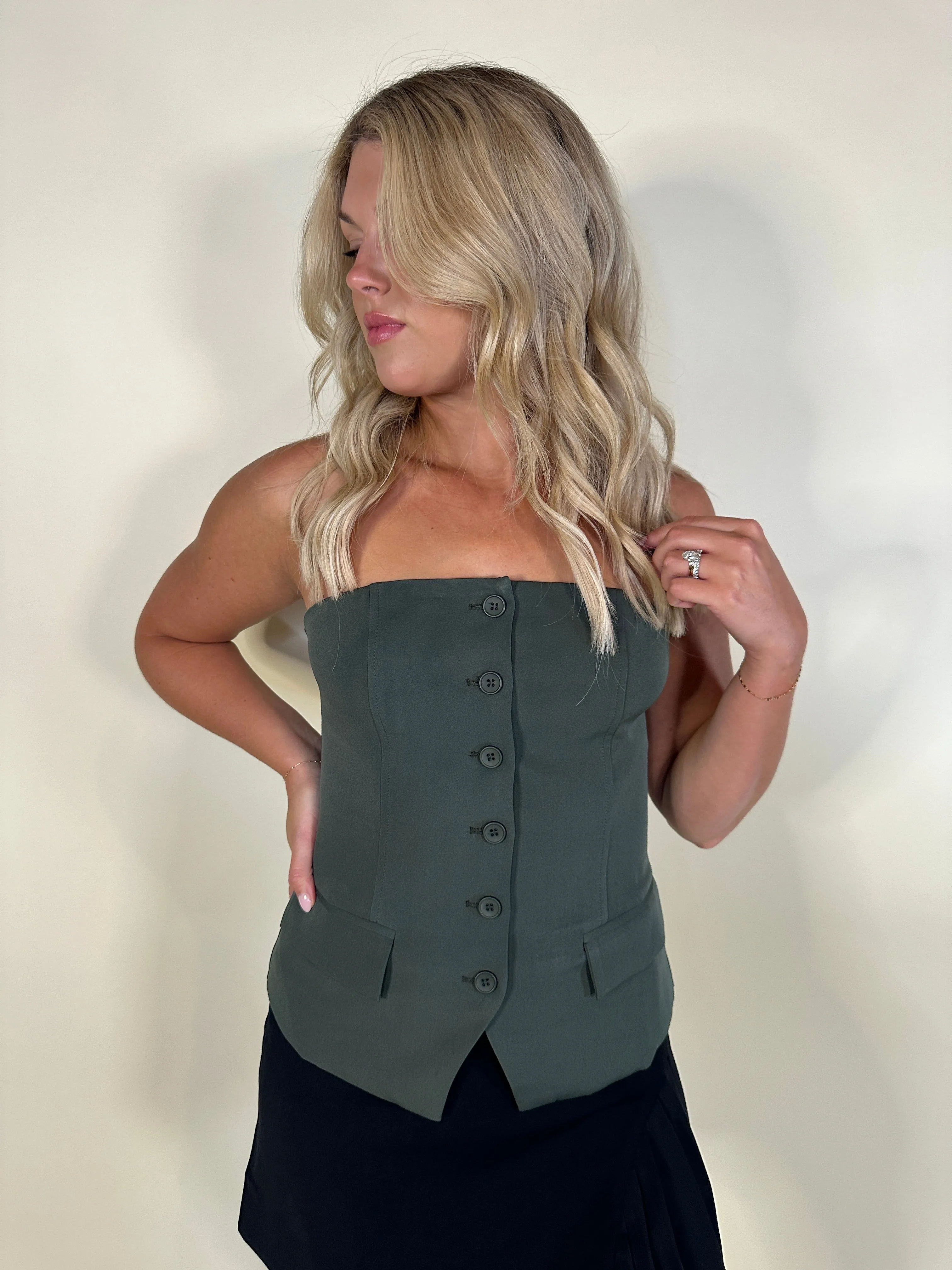 The Ivy Strapless Button-Up Vest