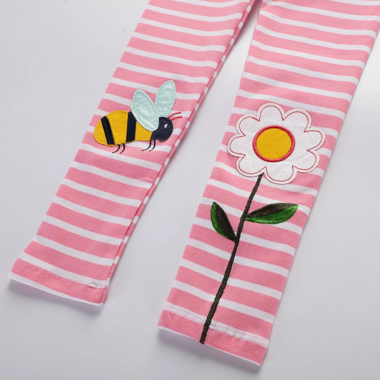 Toddler/Kid Girl's Bee and Sunflower Design Pink and White Striped Leggings