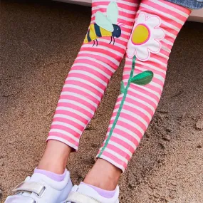 Toddler/Kid Girl's Bee and Sunflower Design Pink and White Striped Leggings