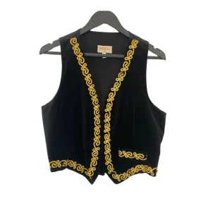 Velvet Waistcoat Vintage Black Gold SIZE 12