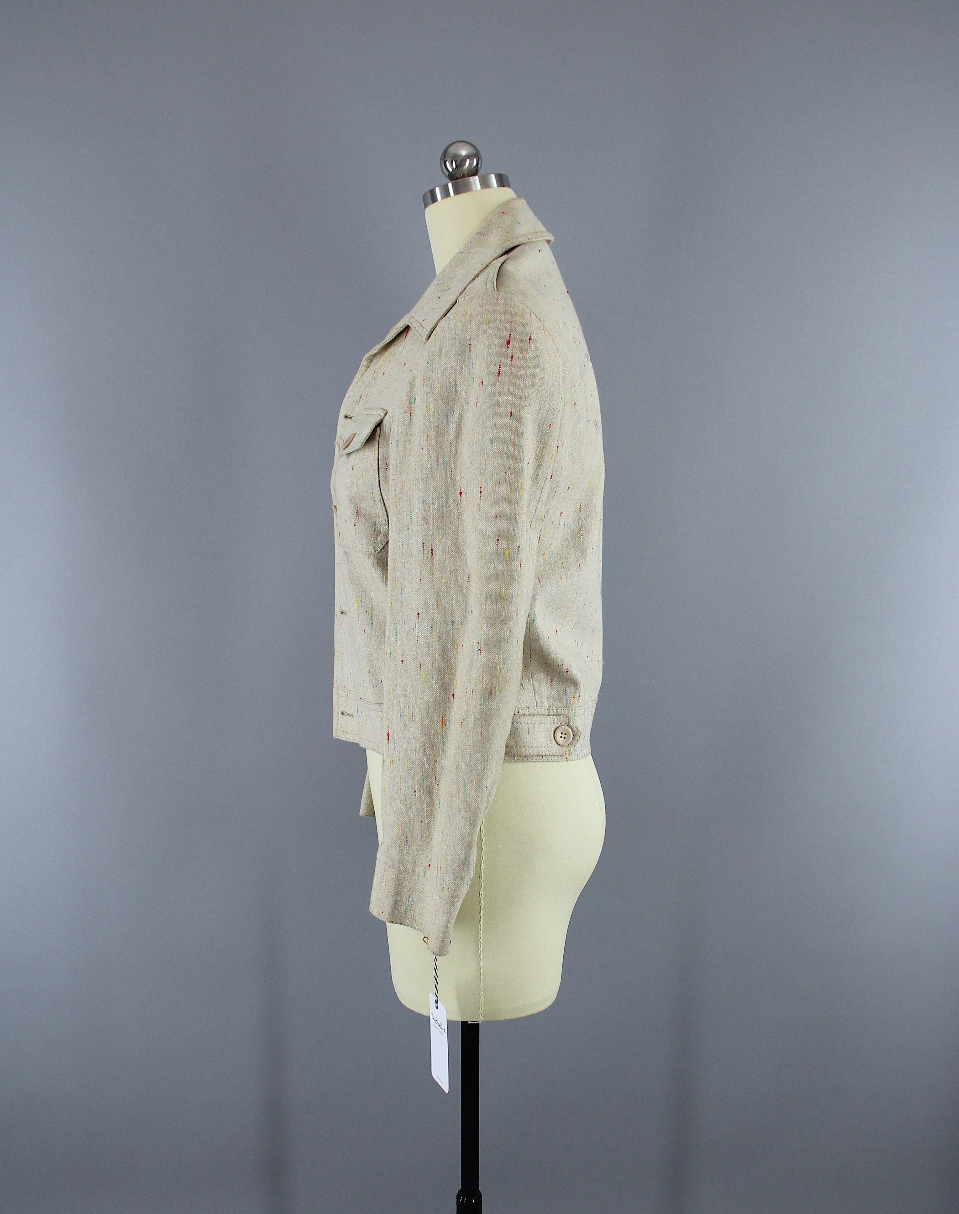 Vintage 1980s Jacket / Beige Linen