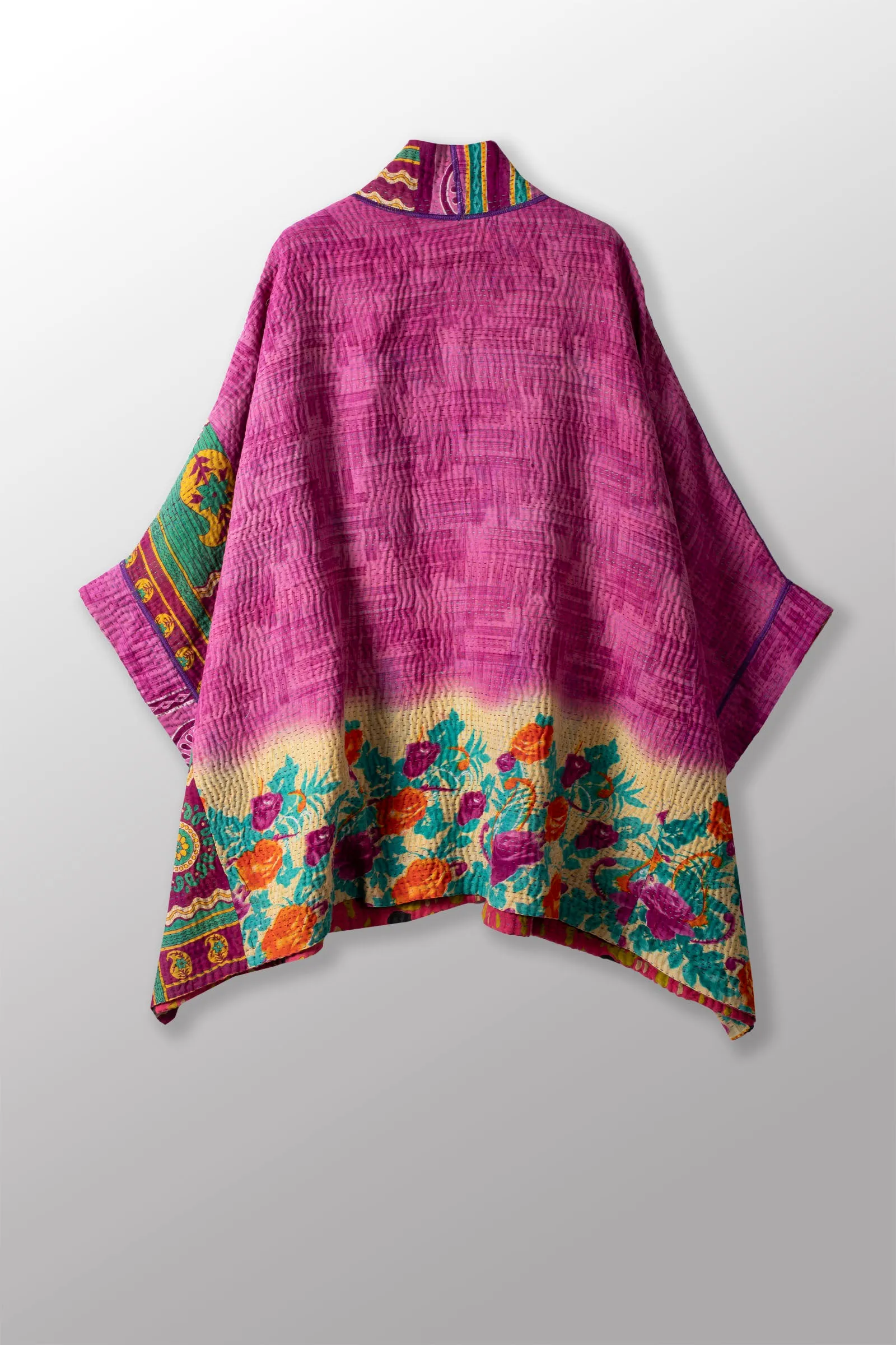 VINTAGE COTTON KANTHA DOUBLE COLLAR PONCHO - cv4323-0041a -