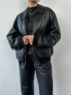 Vintage Leather Bomber Jacket - L