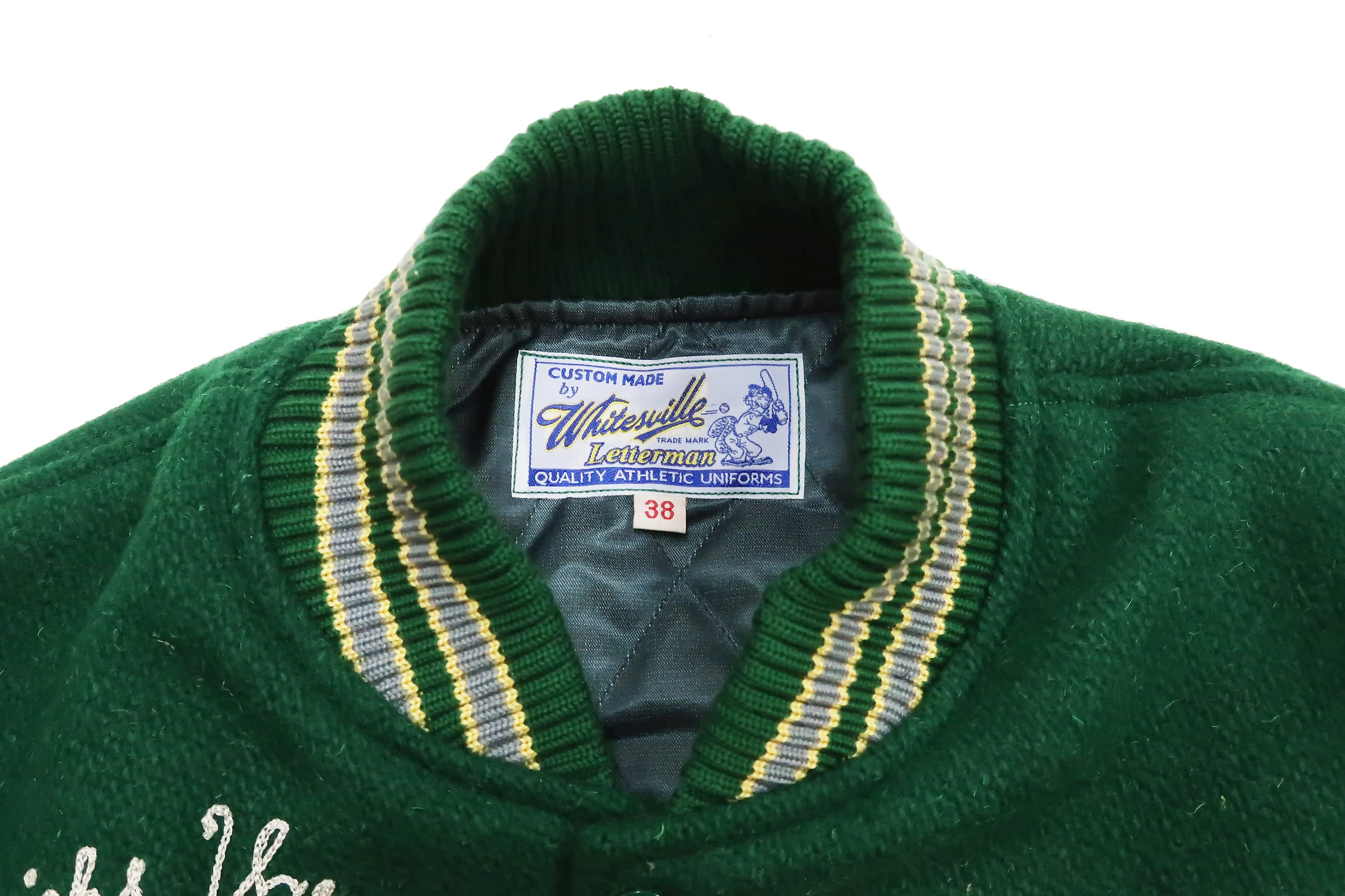 Whitesville Varsity Jacket Men's Letterman Jacket Melton x Leather Award Jacket WV15166 WV15166-145 Green x Gray MAVERICKS