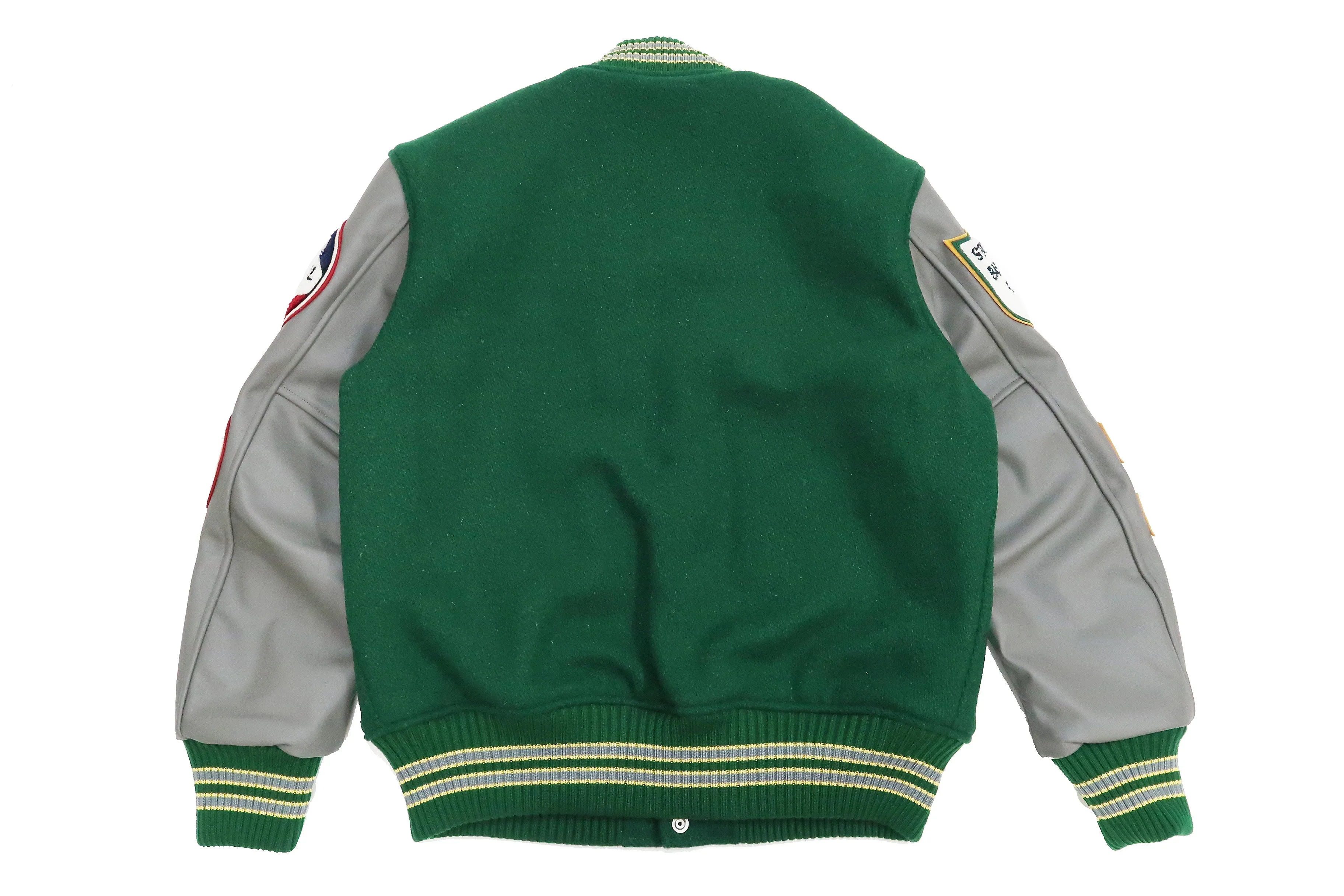 Whitesville Varsity Jacket Men's Letterman Jacket Melton x Leather Award Jacket WV15166 WV15166-145 Green x Gray MAVERICKS