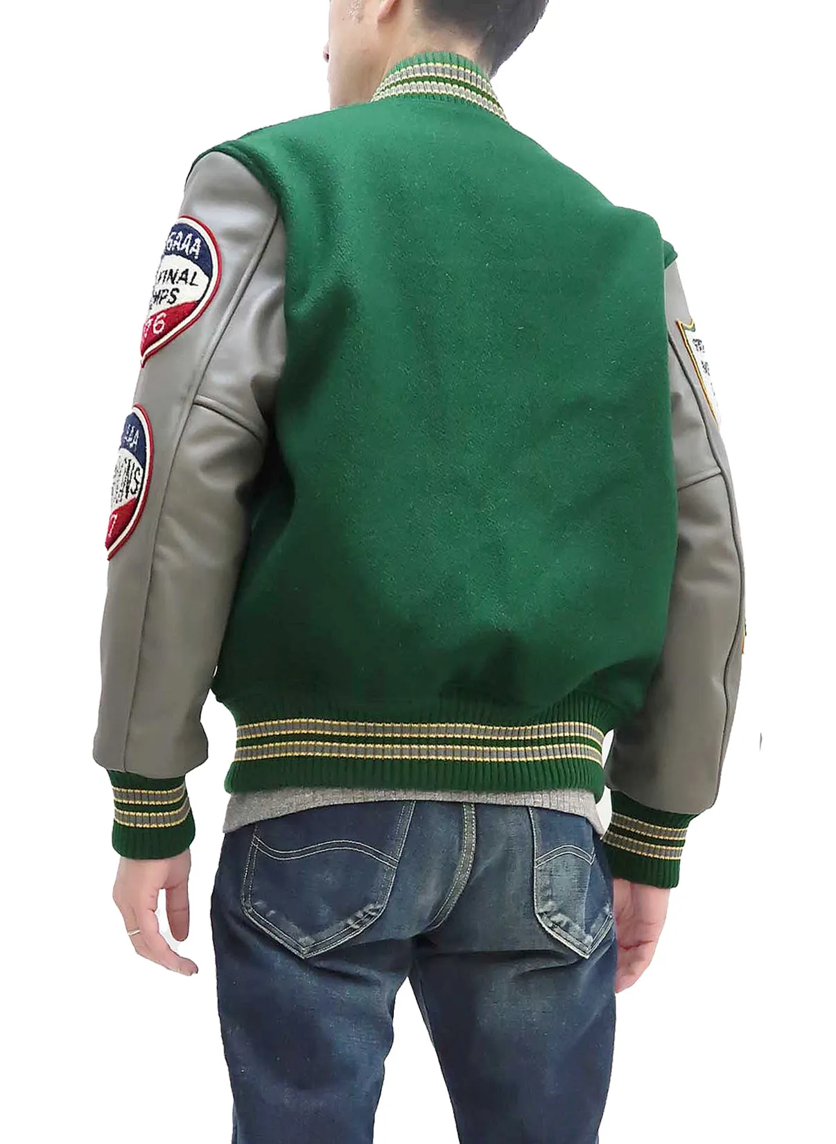 Whitesville Varsity Jacket Men's Letterman Jacket Melton x Leather Award Jacket WV15166 WV15166-145 Green x Gray MAVERICKS