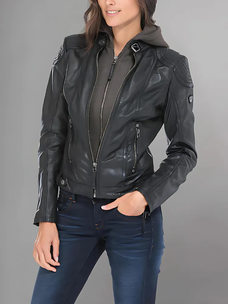 Women Black leather jacket lamb "cacey"