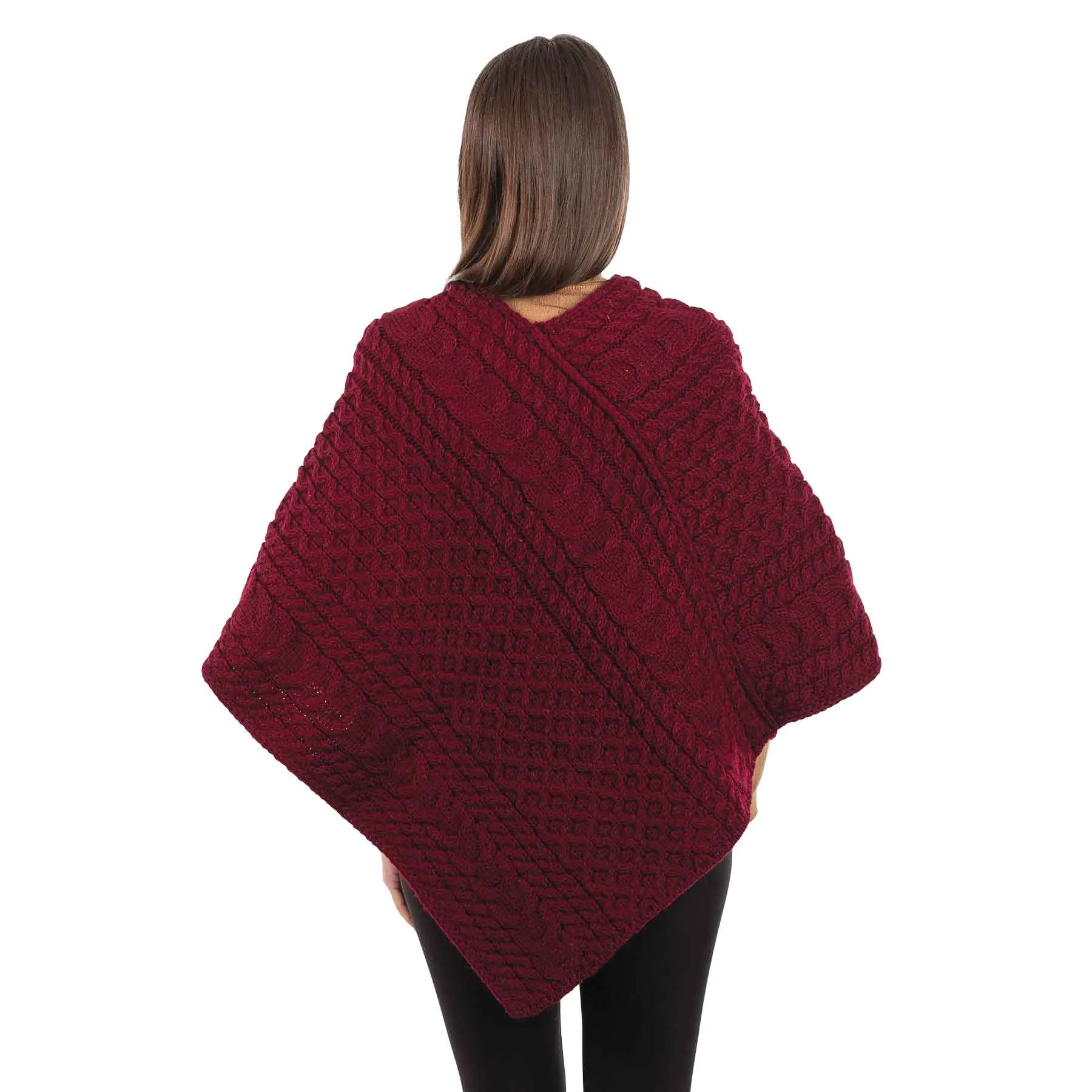 Women's Cable Knit Poncho, Wine