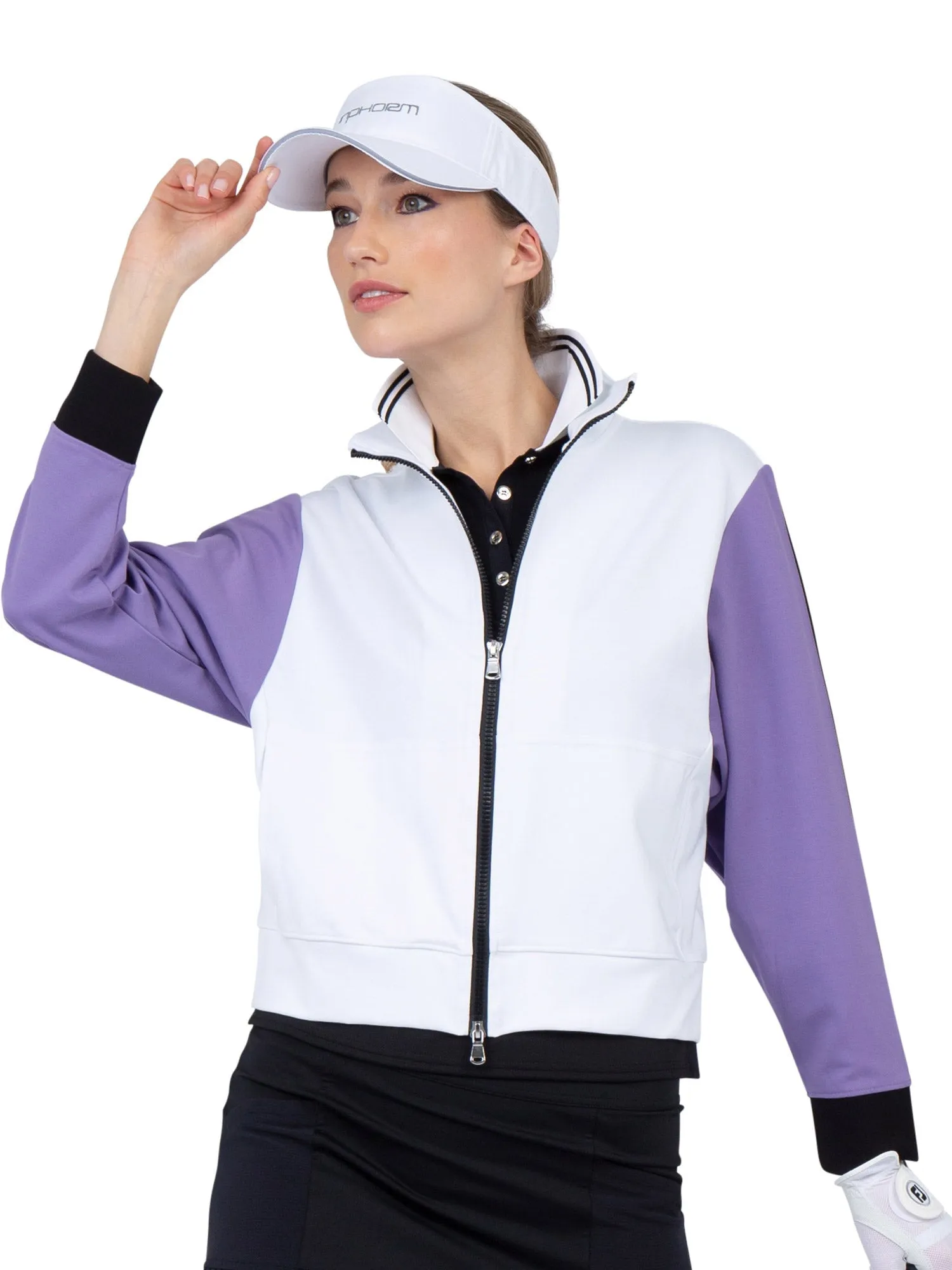 Women's Dolman Sleeve Sofia Knit Jacket - White/Lavender Combo