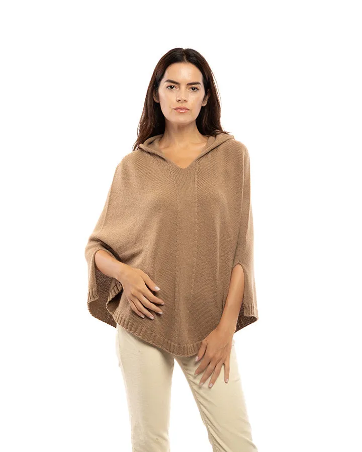 Womens's Pure Cashmere Hoodie Poncho Light Gray