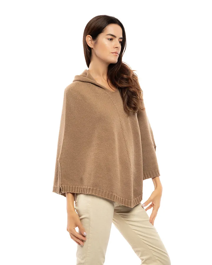 Womens's Pure Cashmere Hoodie Poncho Light Gray